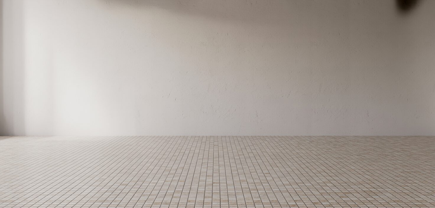 En detaljerad bild av textilplattor i ett rutmönster i ett minimalistiskt rum.
